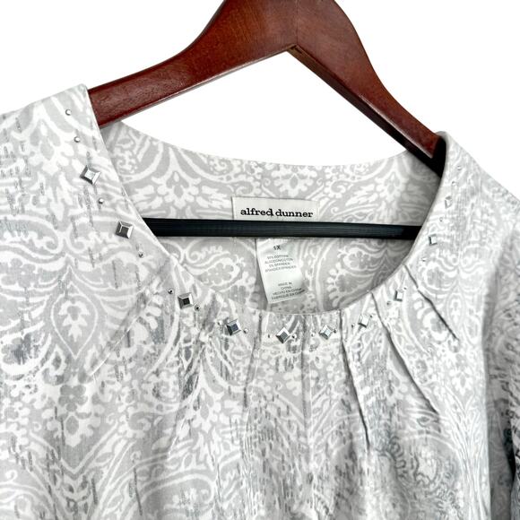 Alfred Dunner Plus Size 1X Gray White Sparkly Animal Print Blouse Shirt Top - Picture 3 of 7